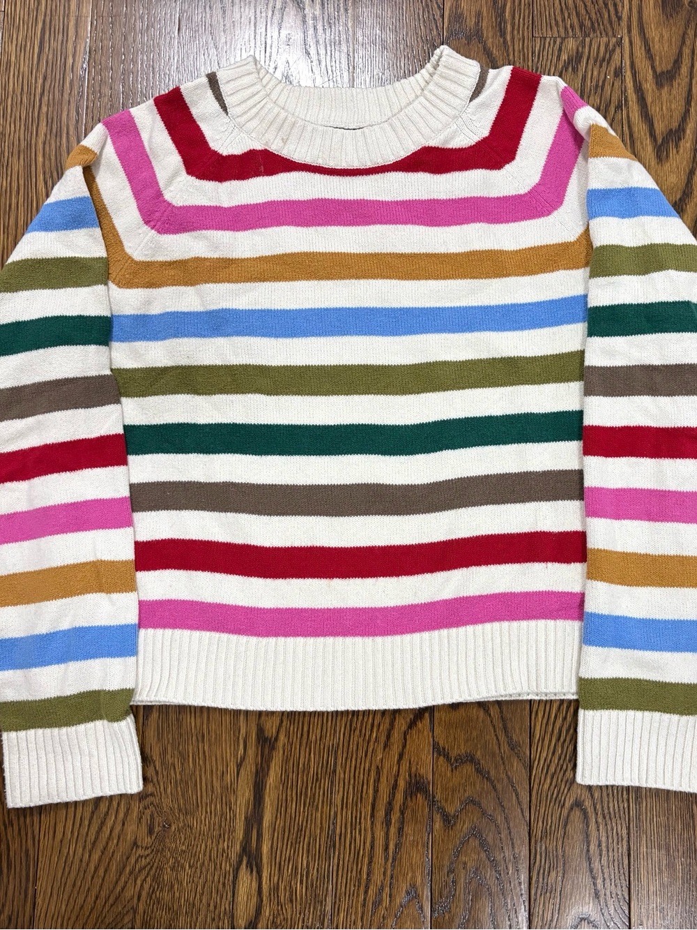GAP Striped Crewneck Sweater in Cream with Multicolor Bands